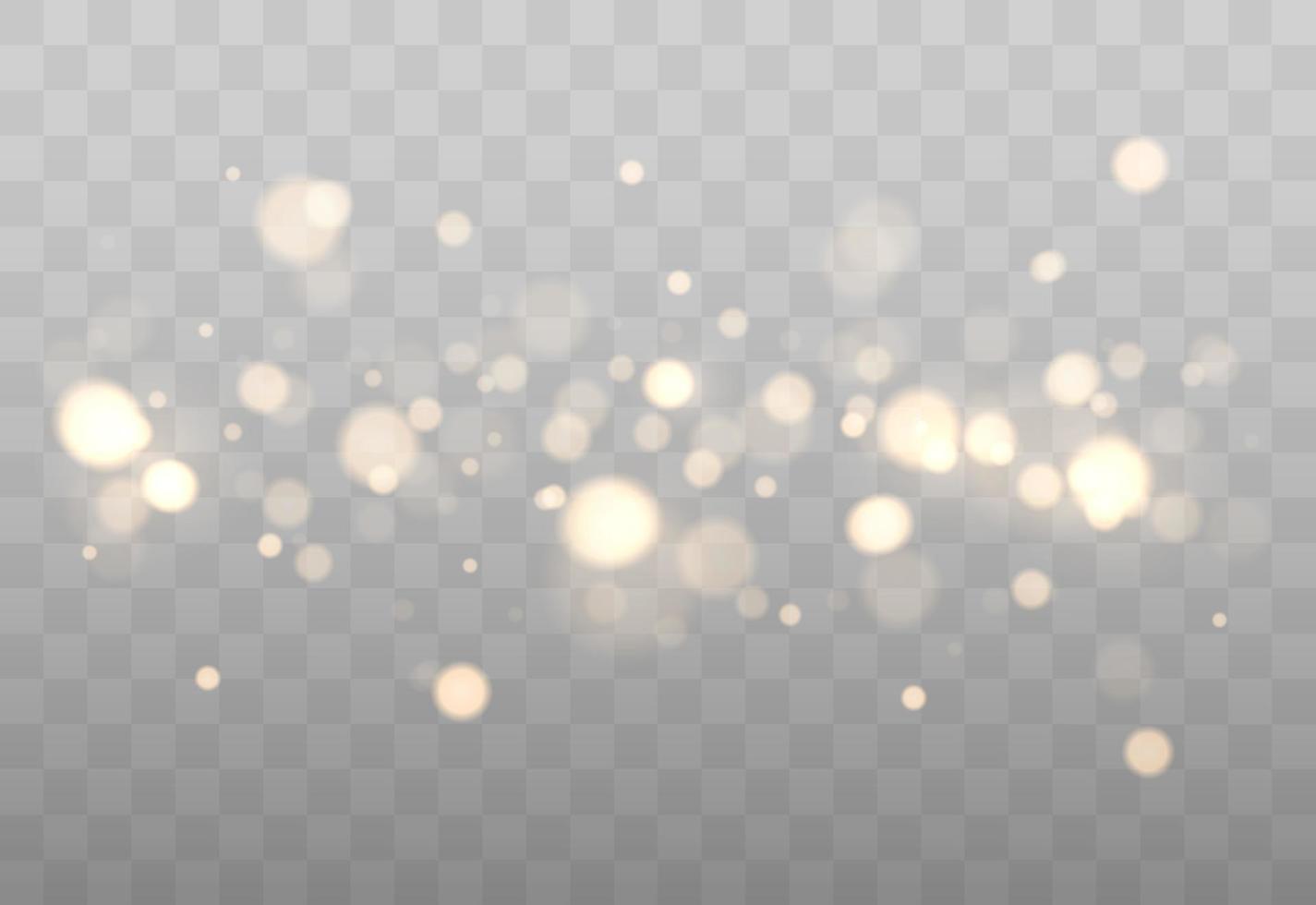 Golden bokeh lights with glowing particles isolated. vector