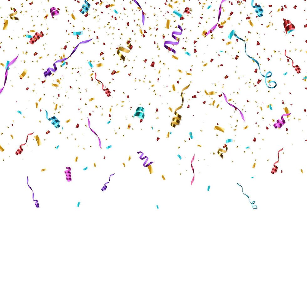 Colorful bright confetti isolated on transparent background. Festive vector illustration