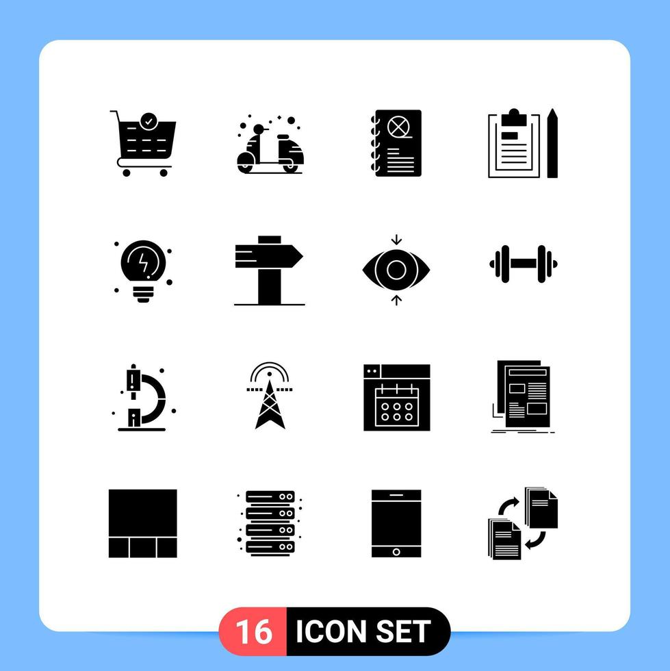 Stock Vector Icon Pack of 16 Line Signs and Symbols for brainstorming notepad cinema file clipboard Editable Vector Design Elements