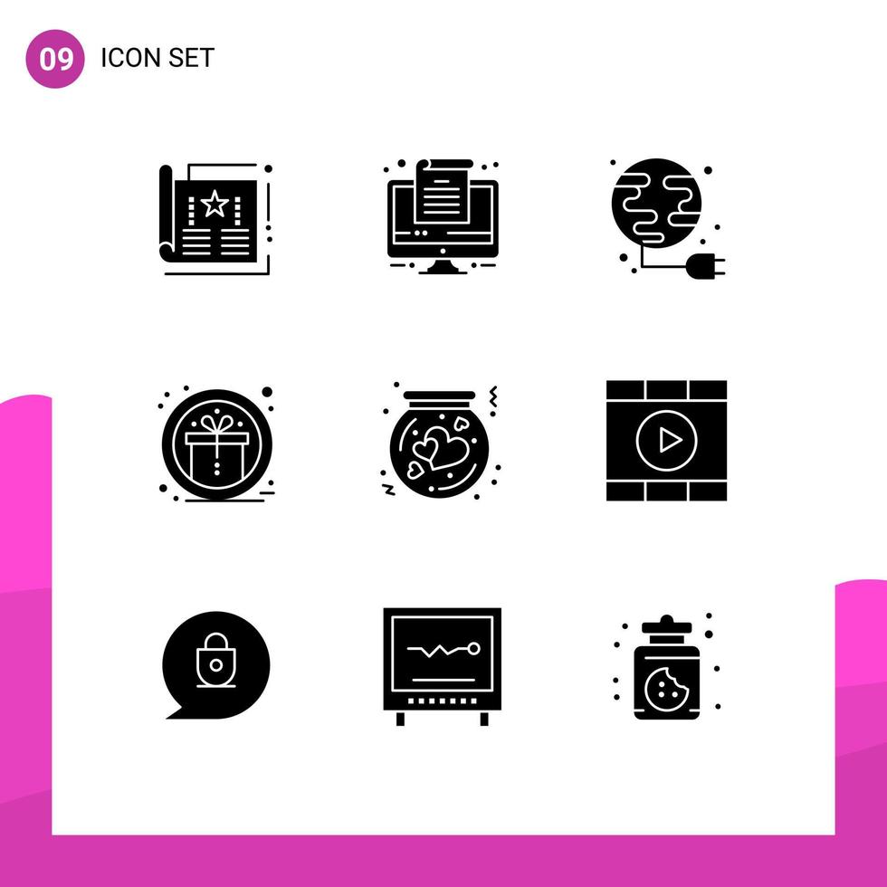 Pack of 9 Modern Solid Glyphs Signs and Symbols for Web Print Media such as flask reward energy prize award Editable Vector Design Elements