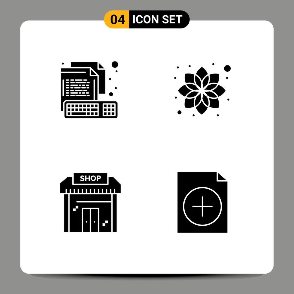User Interface Pack of 4 Basic Solid Glyphs of coding building keyboard flower education Editable Vector Design Elements