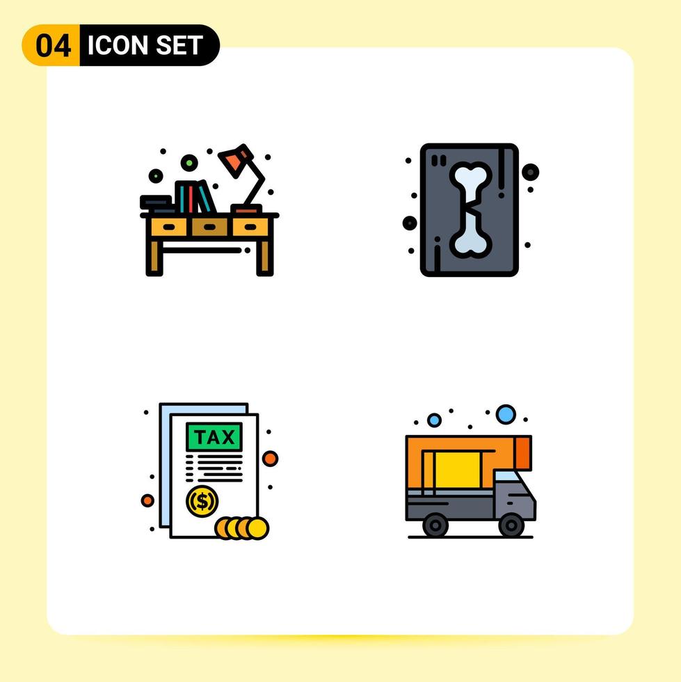 Set of 4 Modern UI Icons Symbols Signs for desk document office line tax Editable Vector Design Elements