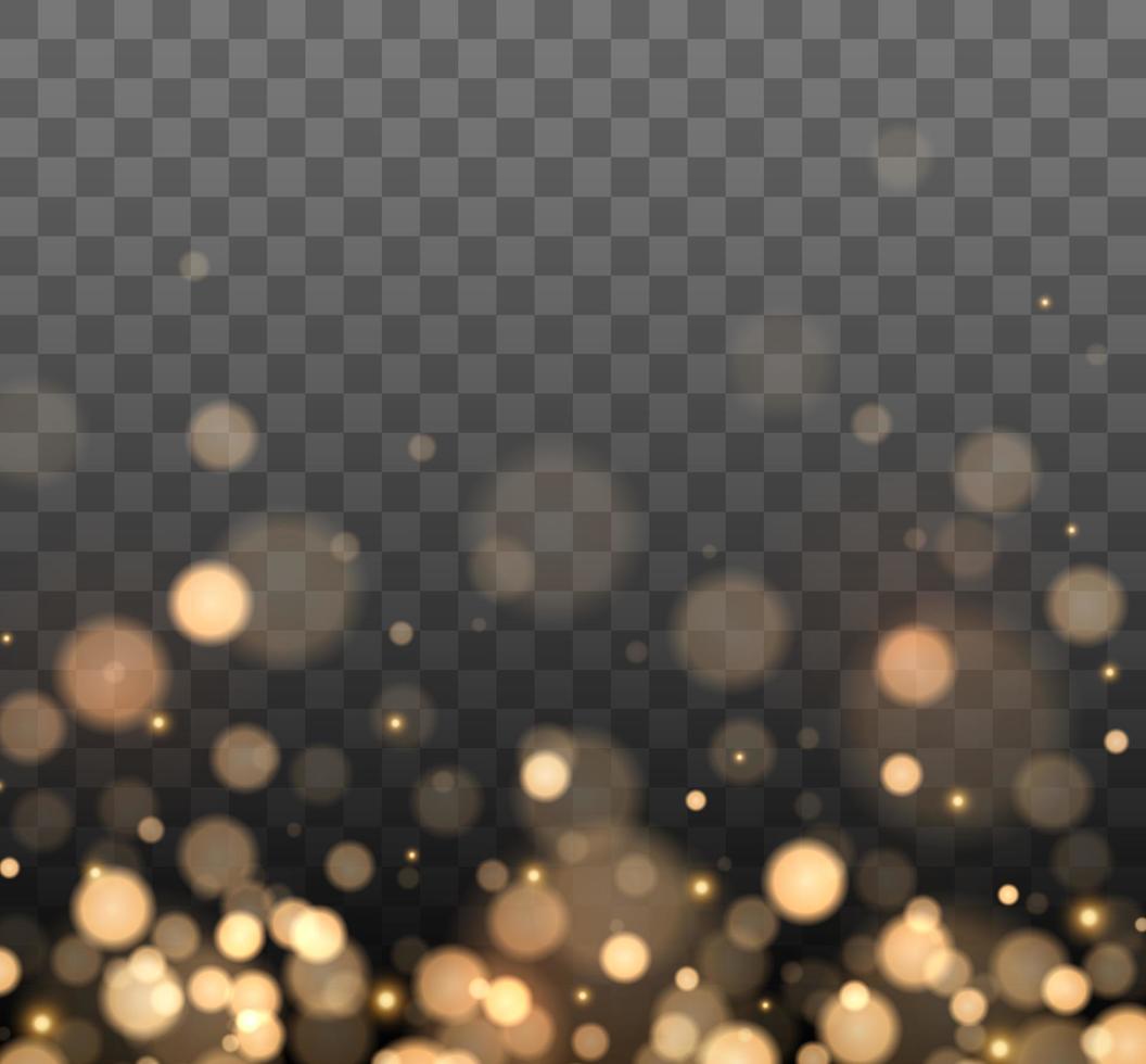 luces doradas de bokeh con partículas brillantes aisladas. vector