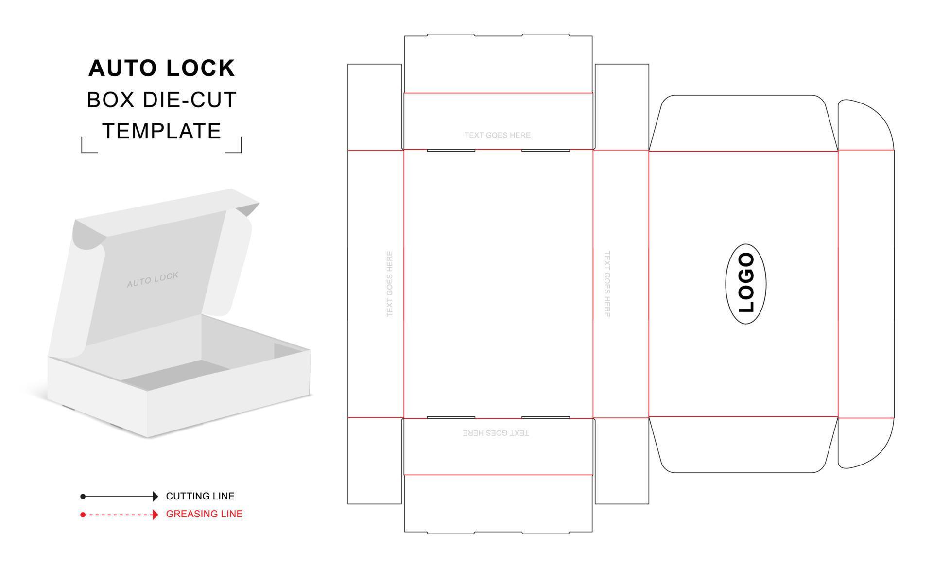 Auto lock box die cut template 14847099 Vector Art at Vecteezy