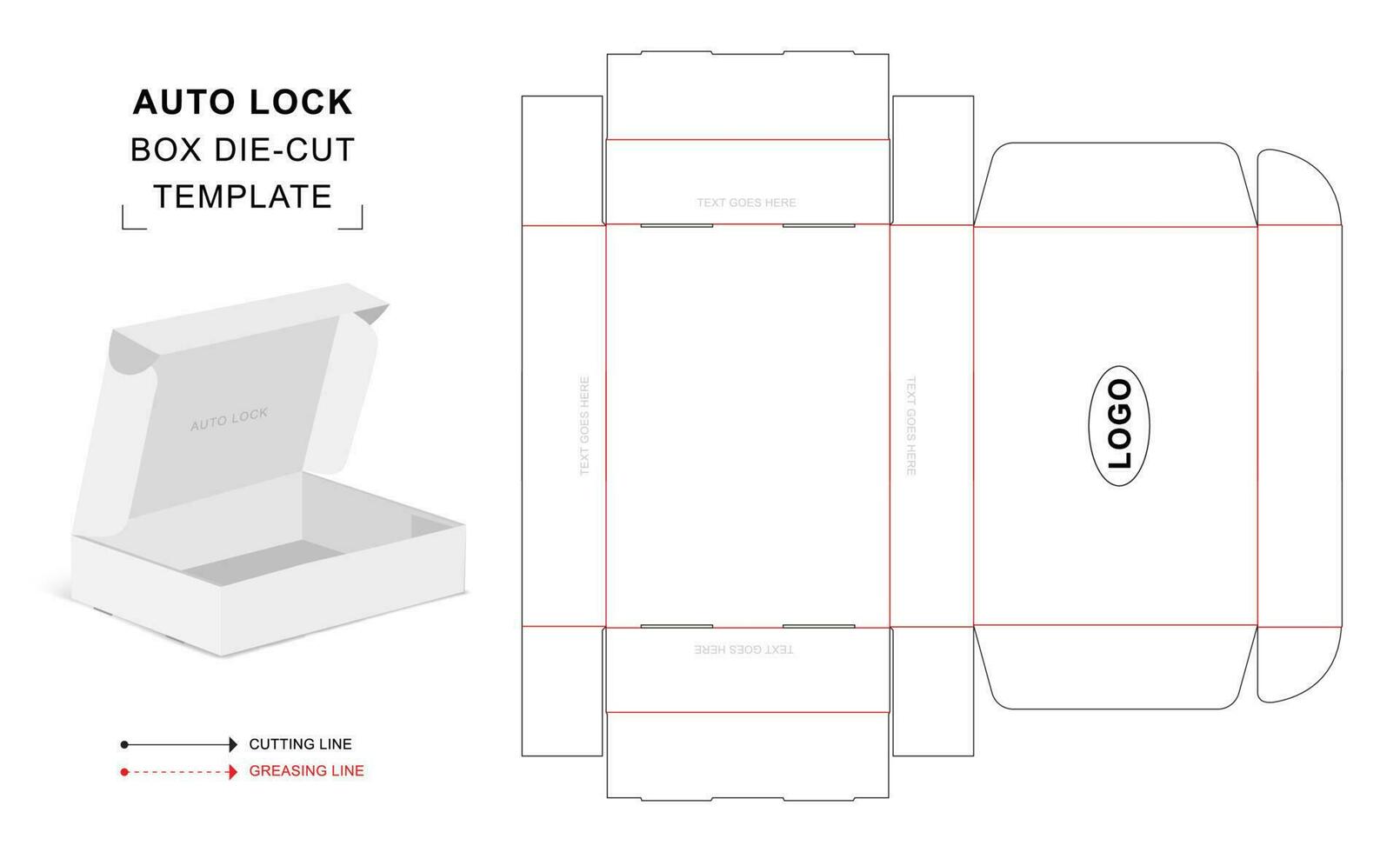 Auto lock box die cut template vector