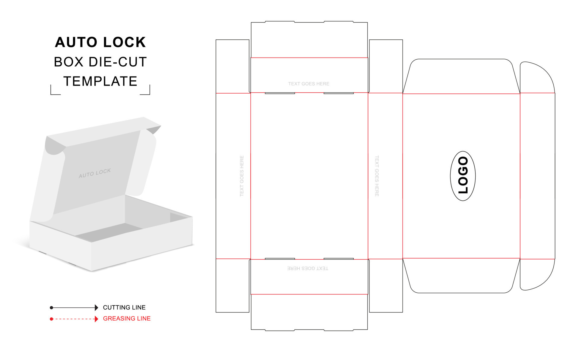 Auto lock box die cut template 14847099 Vector Art at Vecteezy