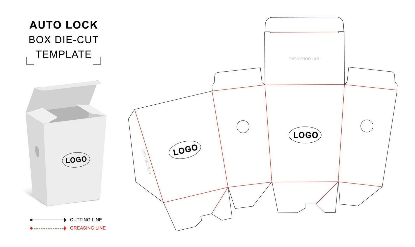 Auto lock box die cut template vector