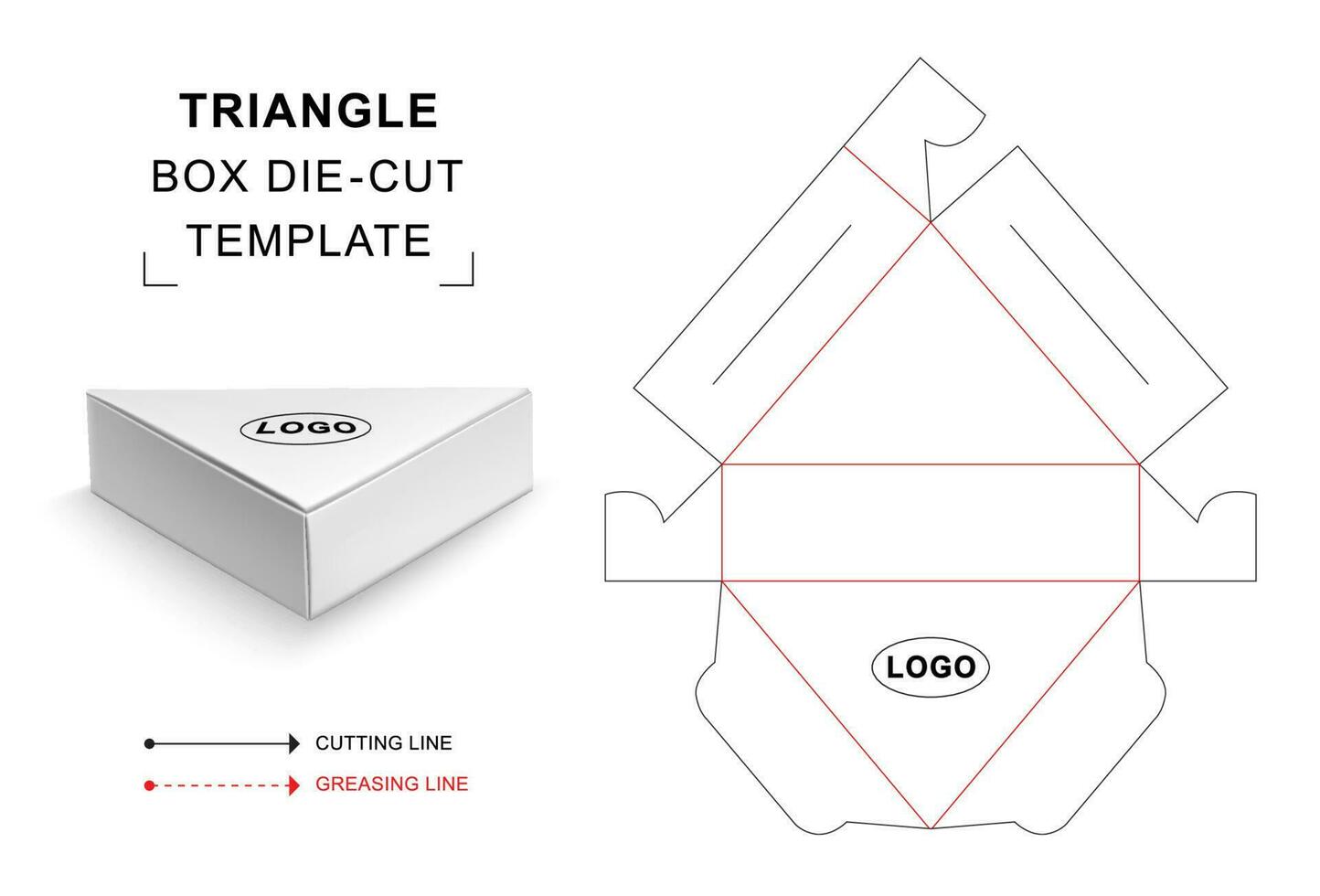 Triangular packaging box die cut template vector