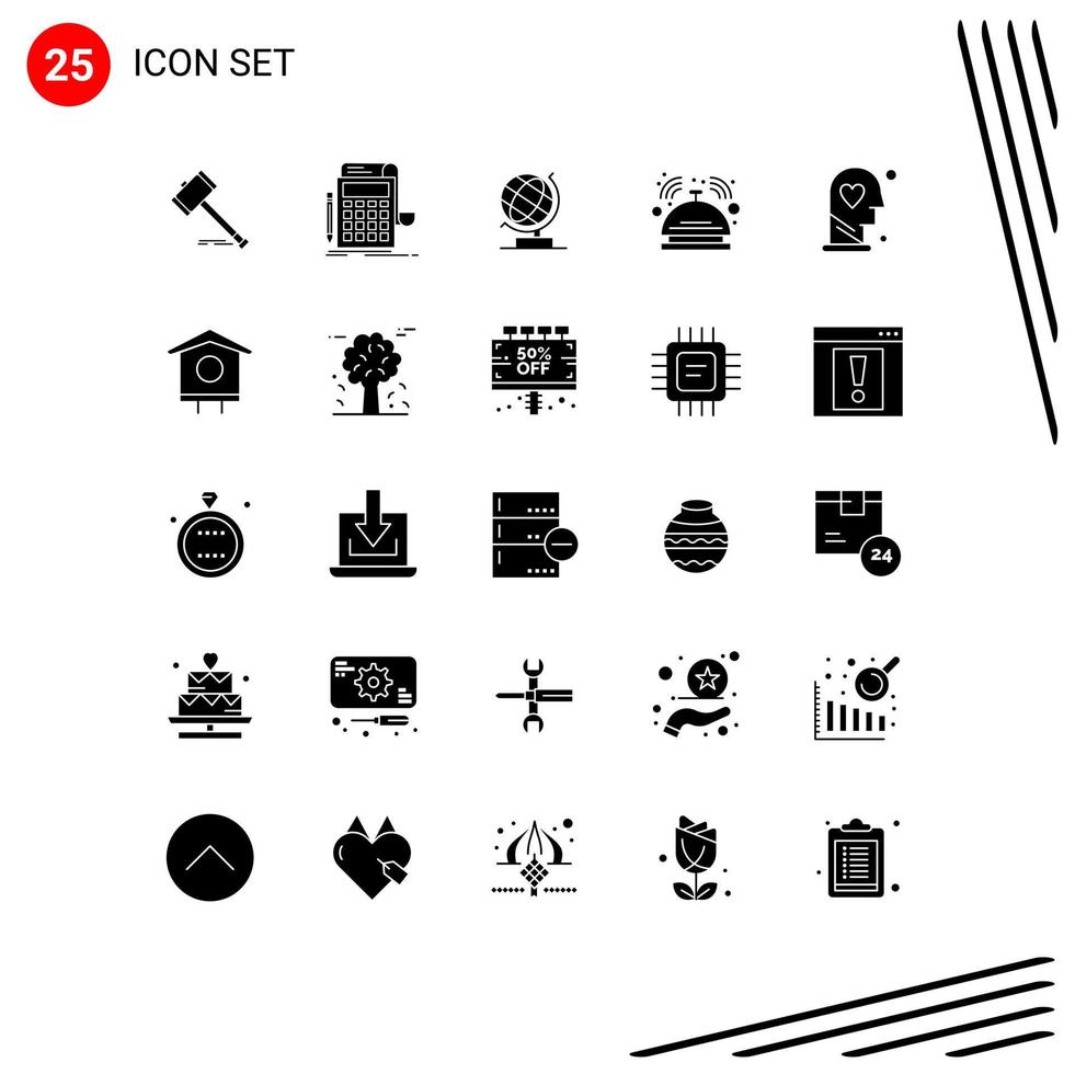 Group of 25 Solid Glyphs Signs and Symbols for butler web audit globe world Editable Vector Design Elements