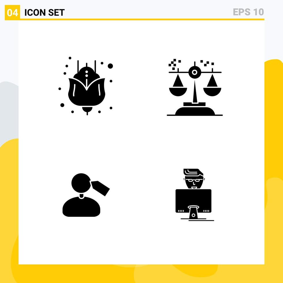 Pictogram Set of 4 Simple Solid Glyphs of flower mark choice judgment work Editable Vector Design Elements