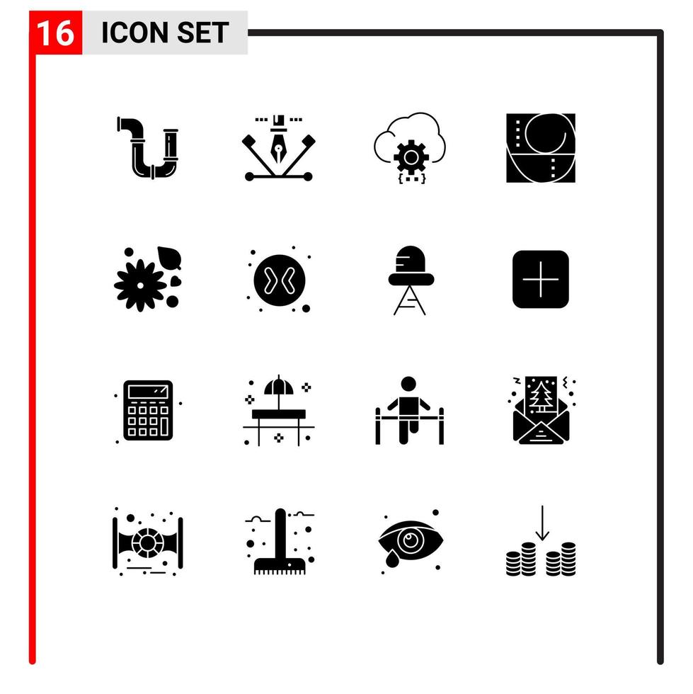 Editable Vector Line Pack of 16 Simple Solid Glyphs of science perfection pen tool golden ratio development Editable Vector Design Elements