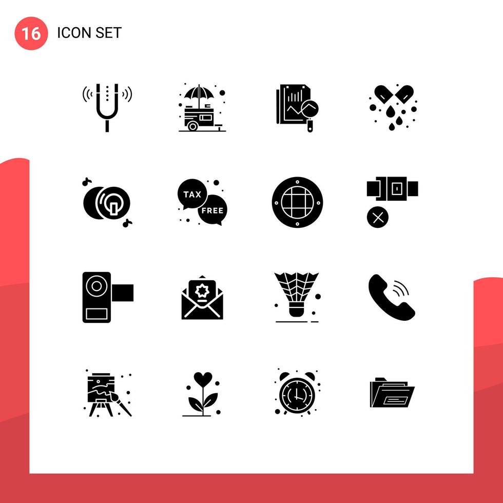 Modern Set of 16 Solid Glyphs and symbols such as medicine pills street capsule search Editable Vector Design Elements