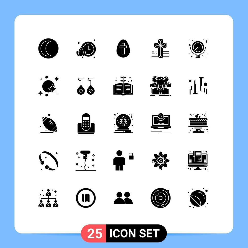 User Interface Pack of 25 Basic Solid Glyphs of astronomy makeup easter beauty cross Editable Vector Design Elements