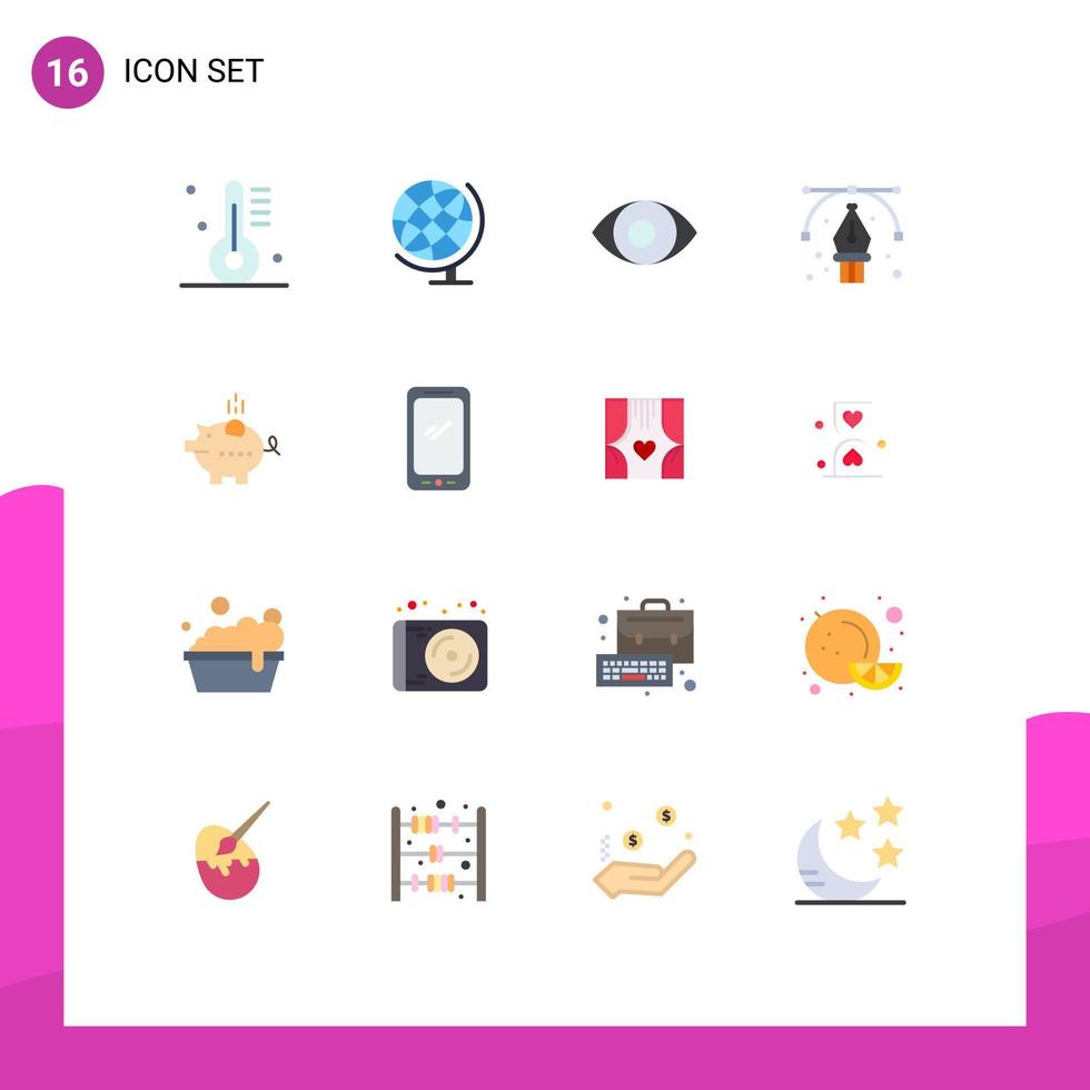 Flat Color Pack of 16 Universal Symbols of piggy piggybank degrees path art Editable Pack of Creative Vector Design Elements