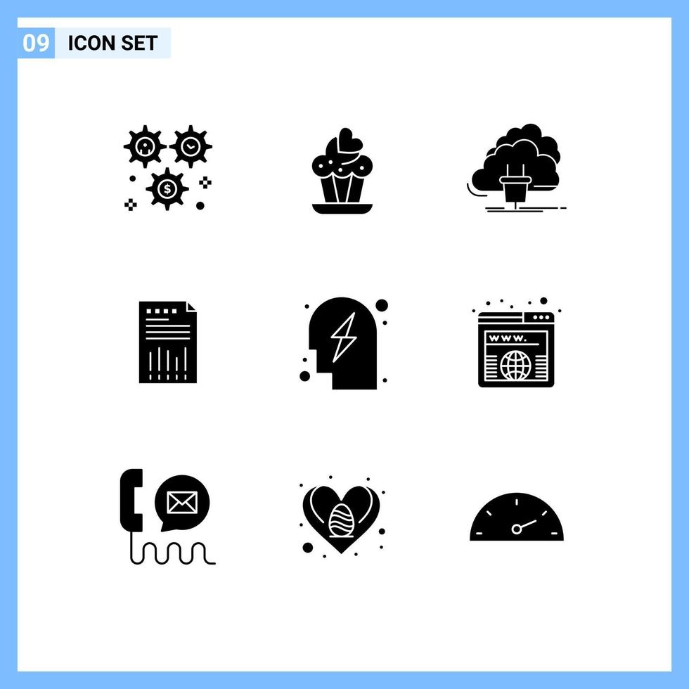 Modern Set of 9 Solid Glyphs Pictograph of graph data cloud business power Editable Vector Design Elements