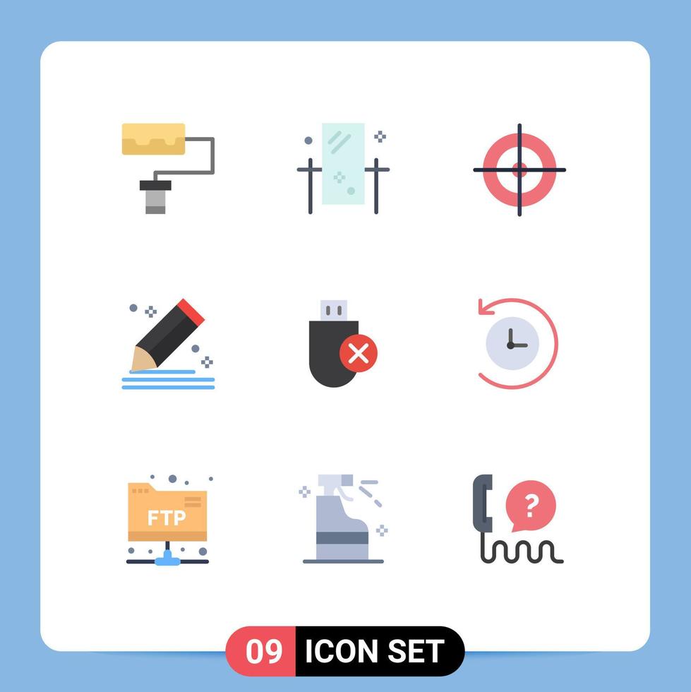 9 User Interface Flat Color Pack of modern Signs and Symbols of hardware computers shooting board stationery pencil Editable Vector Design Elements