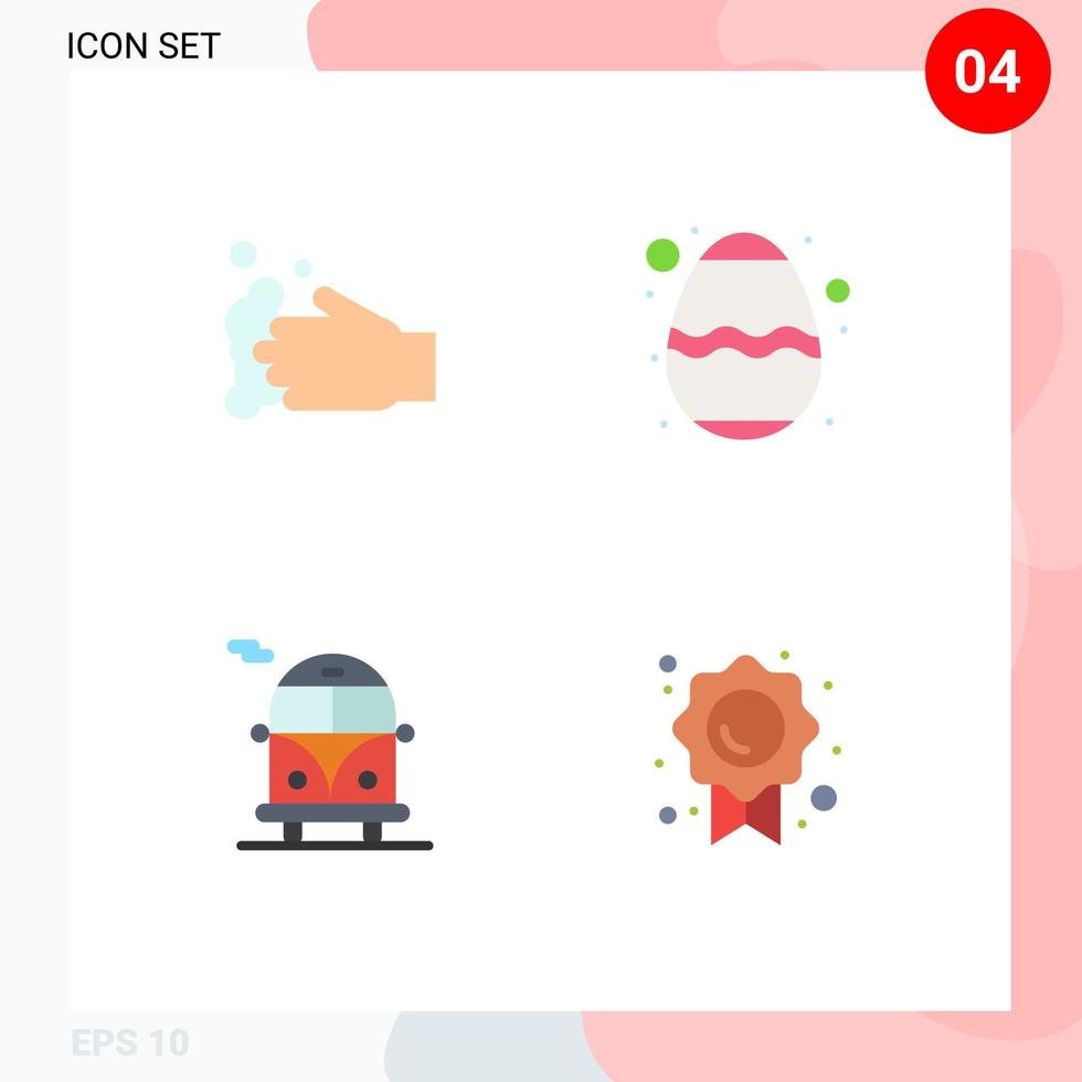 4 Universal Flat Icons Set for Web and Mobile Applications cleaning public bus wash food certificate Editable Vector Design Elements