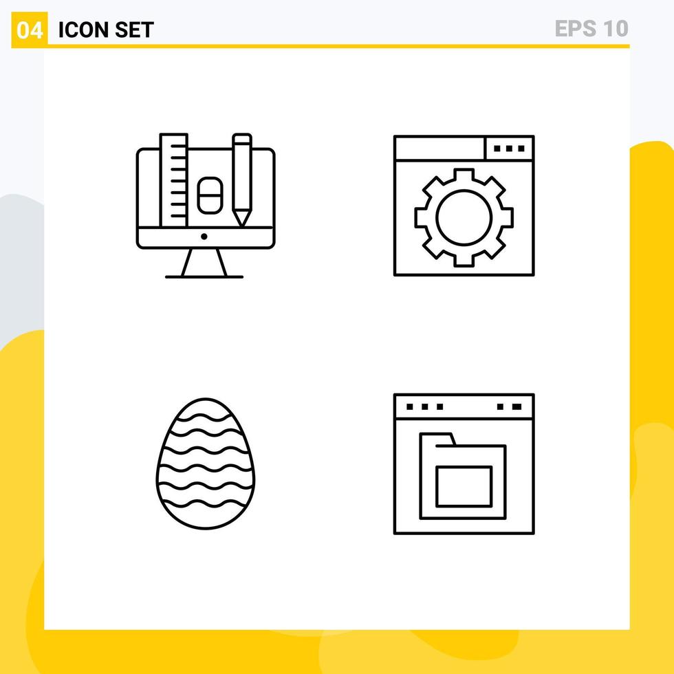 4 Universal Line Signs Symbols of computer easter egg pincil website browser Editable Vector Design Elements