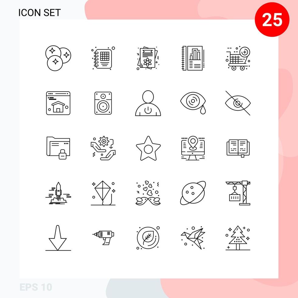 25 símbolos de signos de línea universales de elementos de diseño de vectores editables anuales de informes de tarjetas de gráficos de elementos nuevos