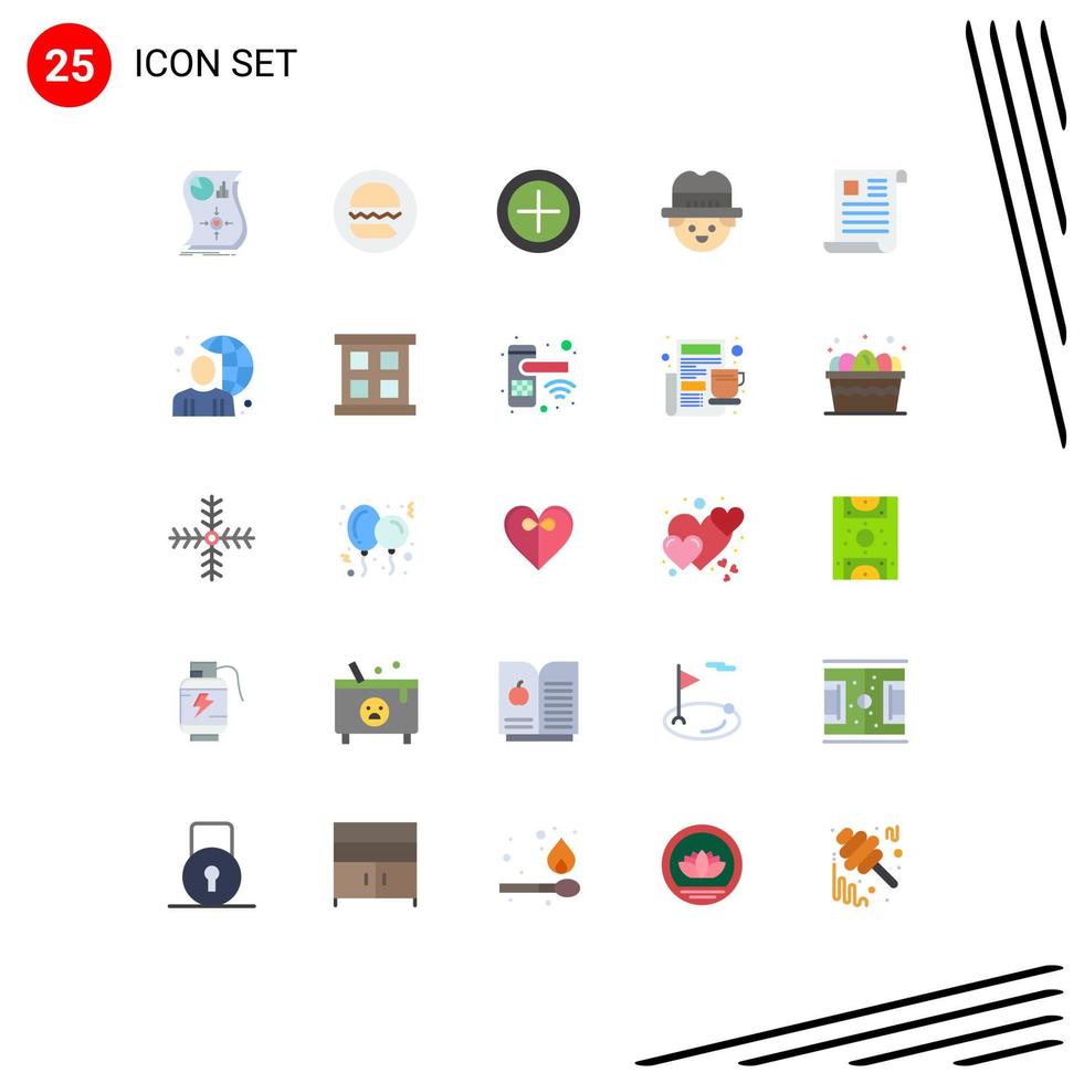 25 Thematic Vector Flat Colors and Editable Symbols of file data no man farmer Editable Vector Design Elements