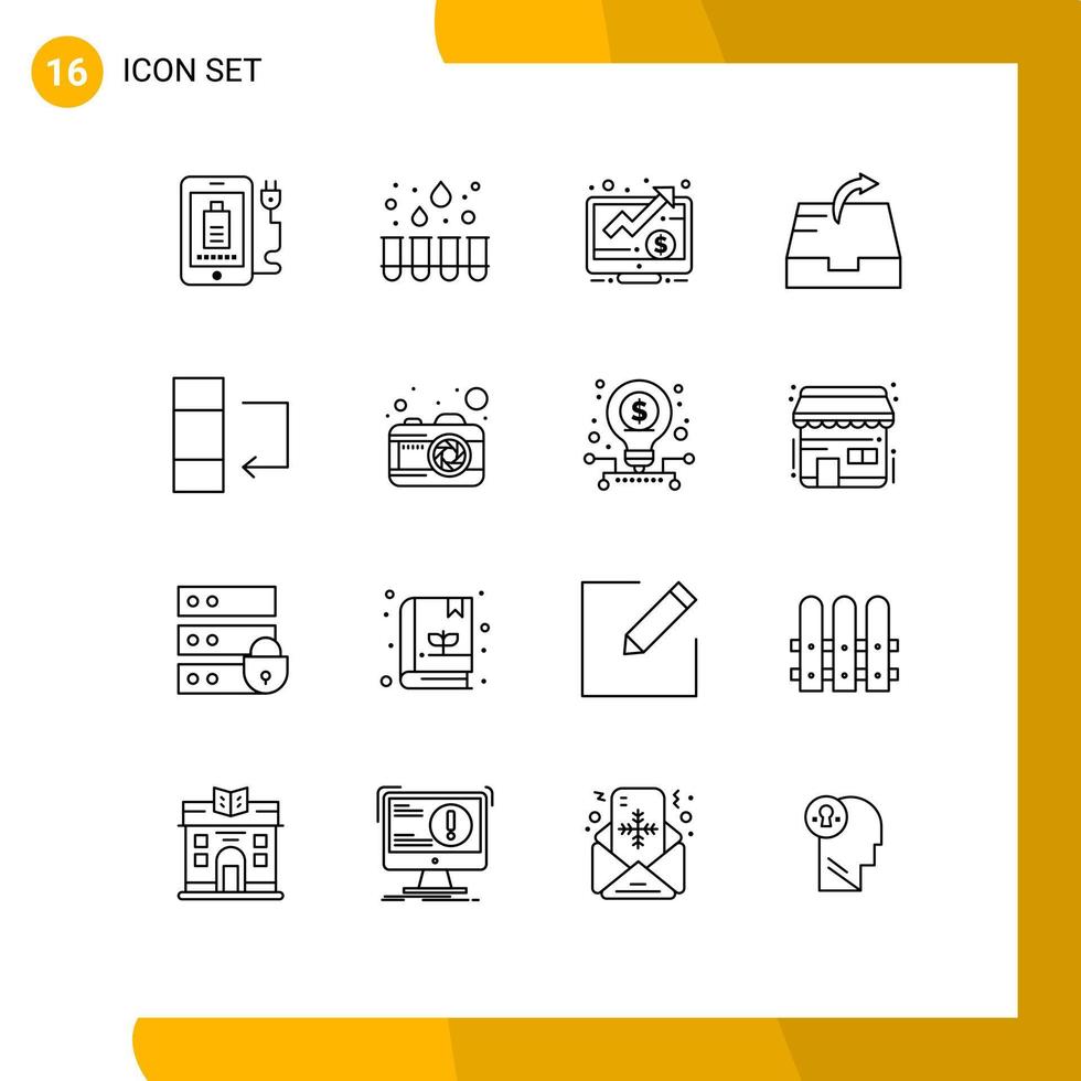 Outline Pack of 16 Universal Symbols of camera data money column mailbox Editable Vector Design Elements