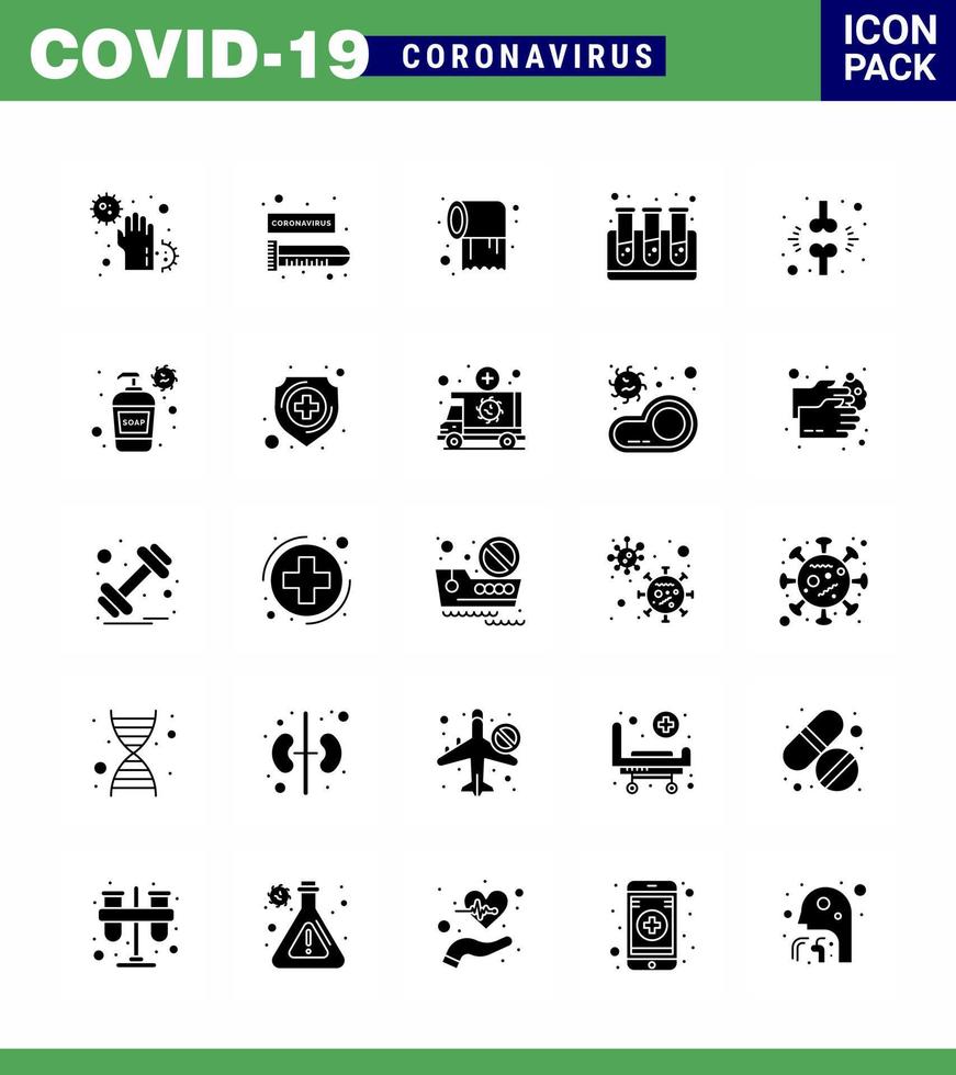 conjunto simple de protección covid19 azul 25 icono del paquete de iconos incluido tubos de prueba de freno cuidado de la prueba de virus coronavirus viral 2019nov elementos de diseño del vector de enfermedad