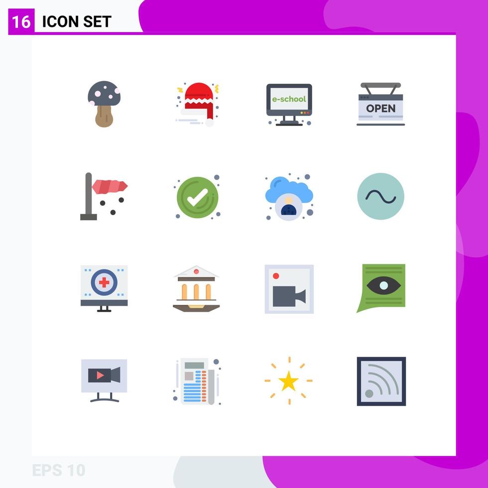 Modern Set of 16 Flat Colors and symbols such as airflow web education store open Editable Pack of Creative Vector Design Elements