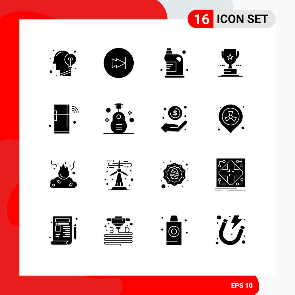 16 Thematic Vector Solid Glyphs and Editable Symbols of achievement trophy multimedia cup fluid Editable Vector Design Elements