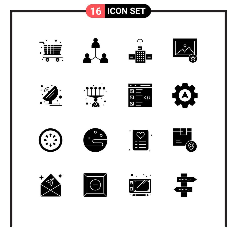 Set of 16 Vector Solid Glyphs on Grid for science satellite navigation radar photo Editable Vector Design Elements