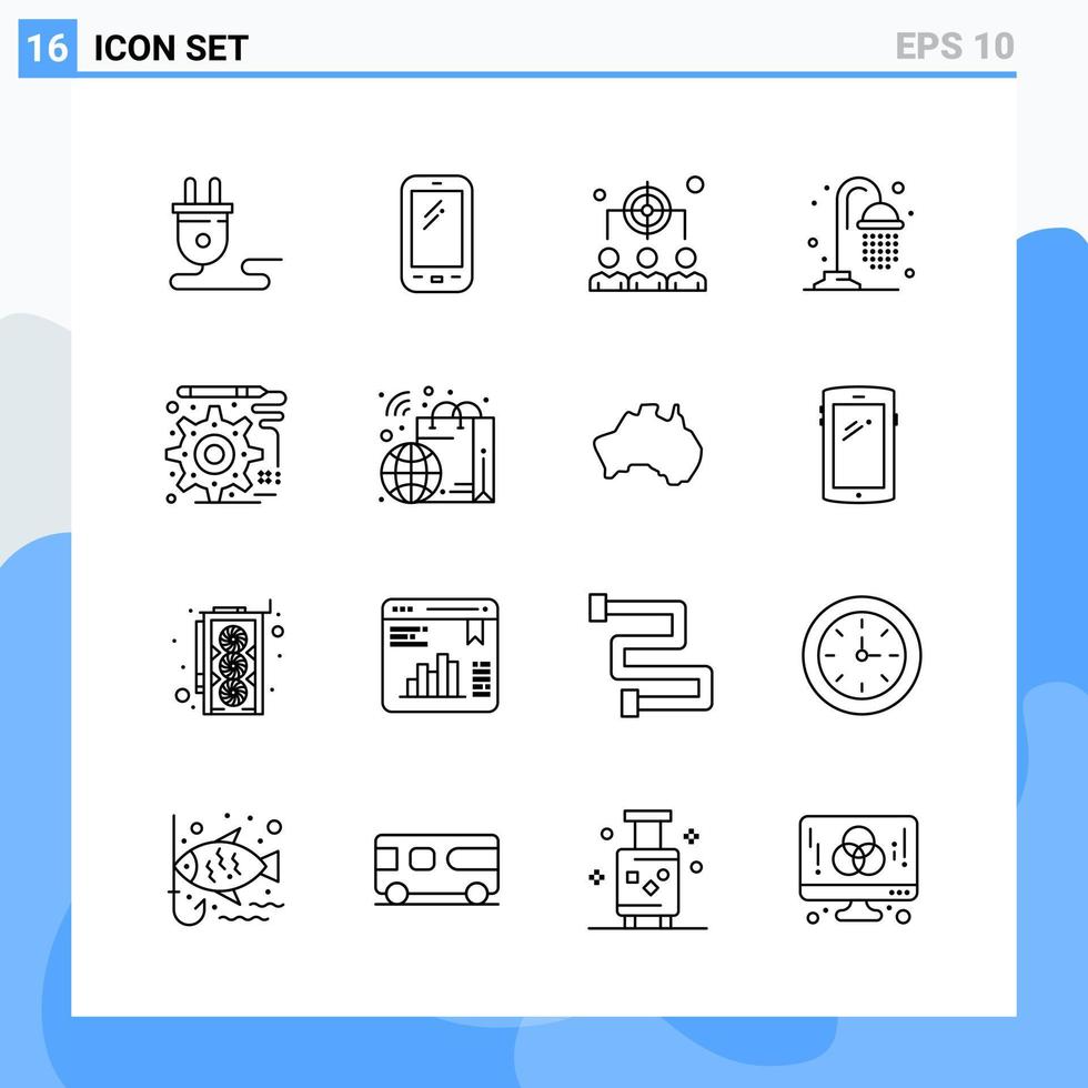 iconos de estilo moderno de 16 líneas. símbolos de contorno para uso general. signo de icono de línea creativa aislado sobre fondo blanco. Paquete de 16 iconos. vector