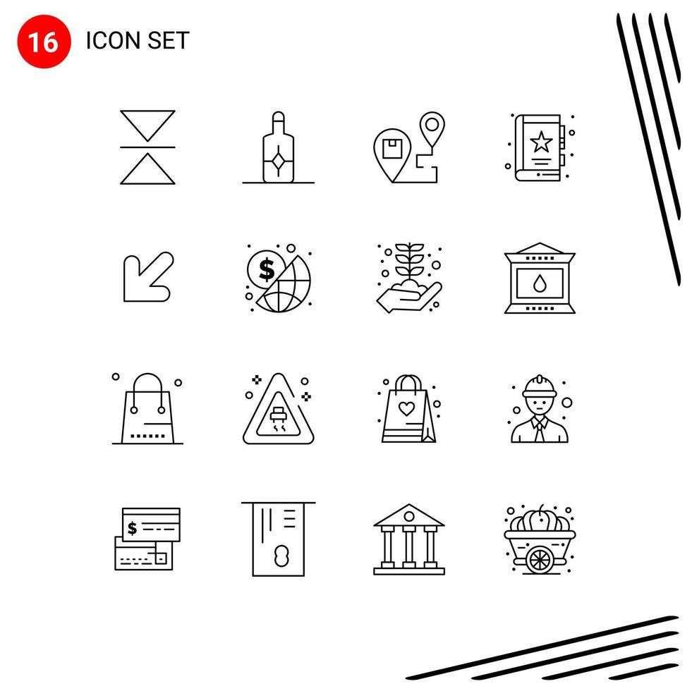 Pictogram Set of 16 Simple Outlines of down seo location marketing bookmark Editable Vector Design Elements