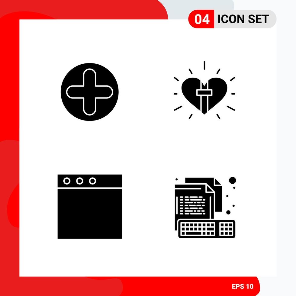 conjunto creativo de 4 iconos de glifos universales aislados en fondo blanco vector