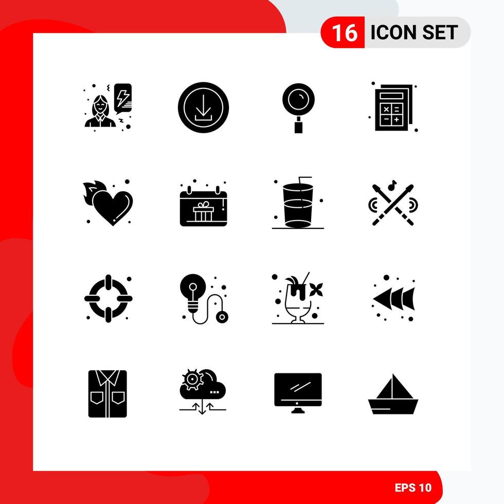 Pack of 16 creative Solid Glyphs of fire calculator we study search Editable Vector Design Elements