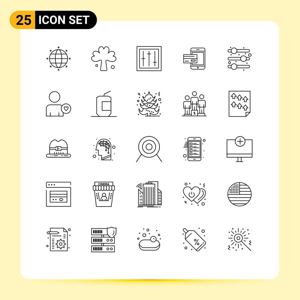 Group of 25 Modern Lines Set for credit banking devices bank products Editable Vector Design Elements