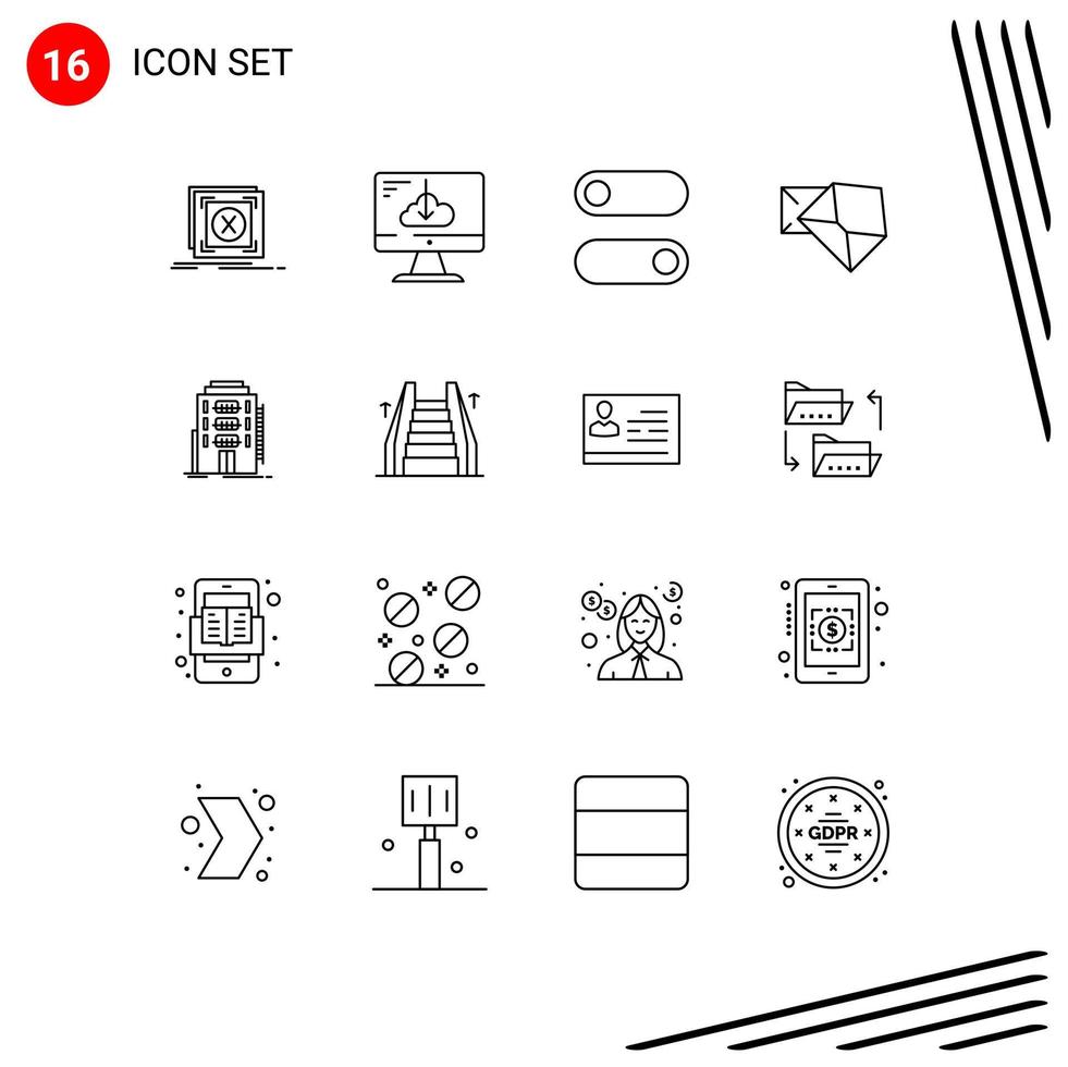 Pictogram Set of 16 Simple Outlines of building message install mail toggle Editable Vector Design Elements