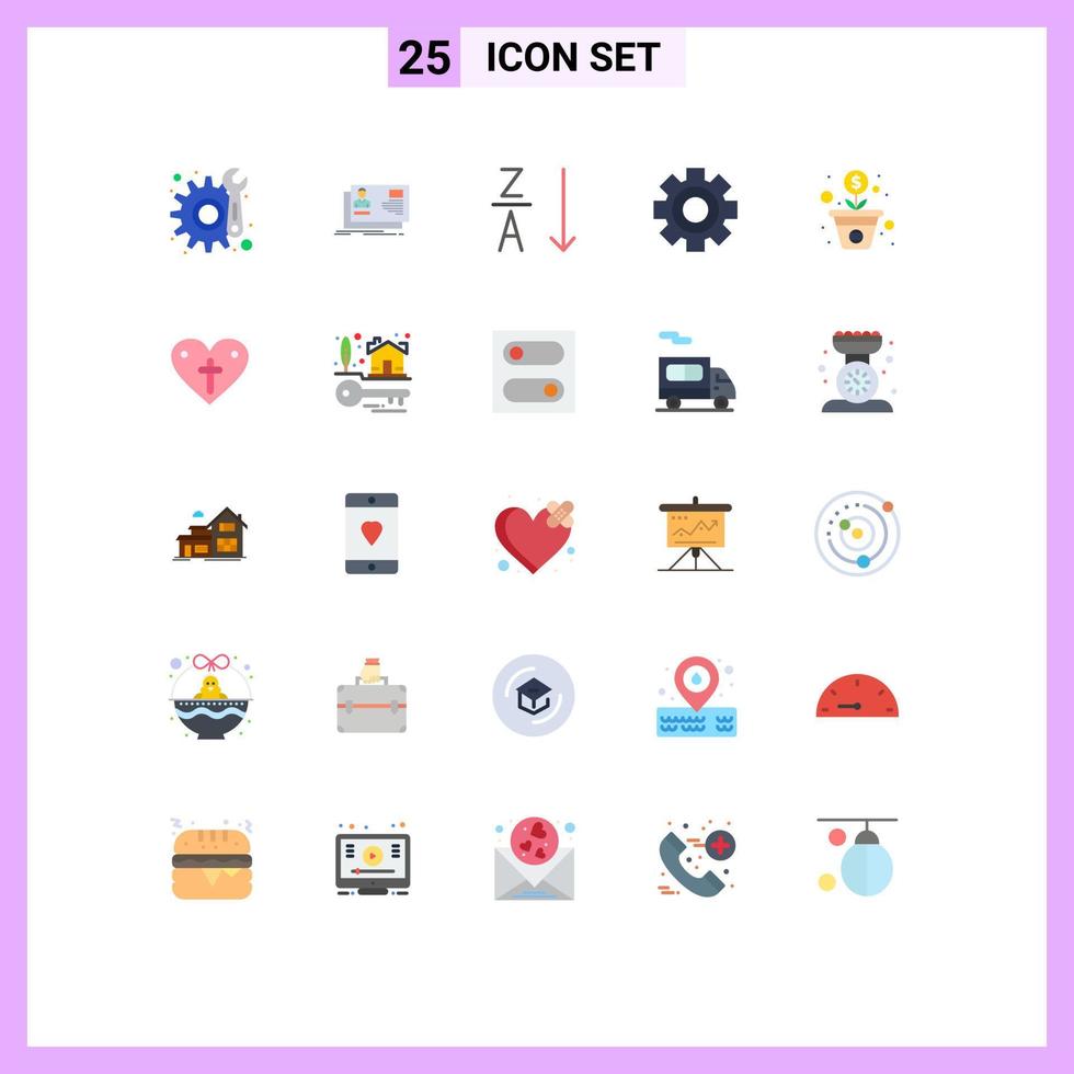 Mobile Interface Flat Color Set of 25 Pictograms of tree growth alphabetical science gear Editable Vector Design Elements