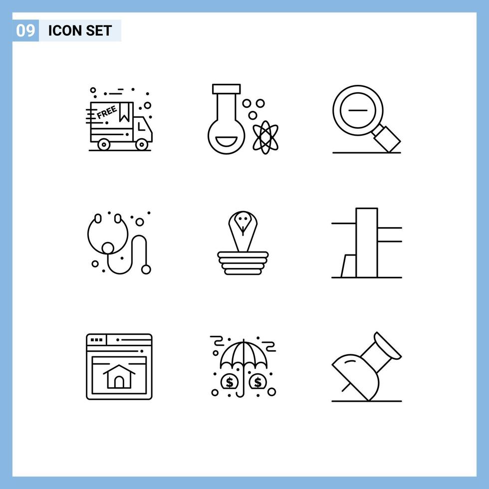 Universal Icon Symbols Group of 9 Modern Outlines of india animal magnify stethoscope cure Editable Vector Design Elements