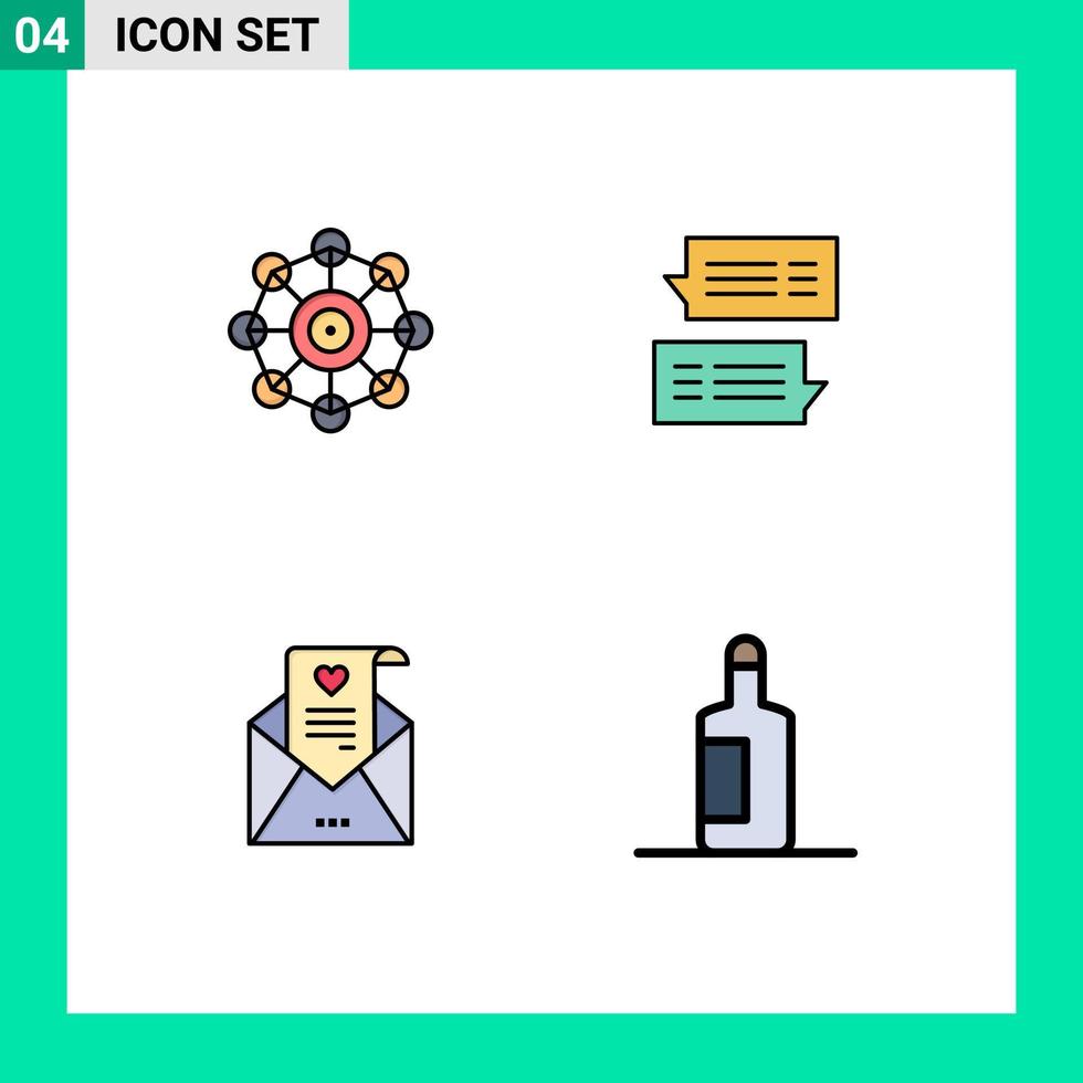 paquete de línea de vector editable de 4 colores planos de línea rellena simple de elementos de diseño de vector editables de propuesta de correo electrónico de aprendizaje