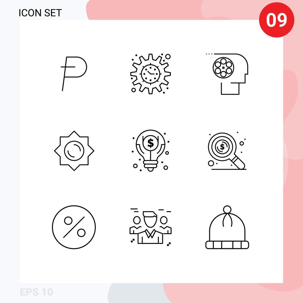 Universal Icon Symbols Group of 9 Modern Outlines of idea greece crew sunshine personnel Editable Vector Design Elements