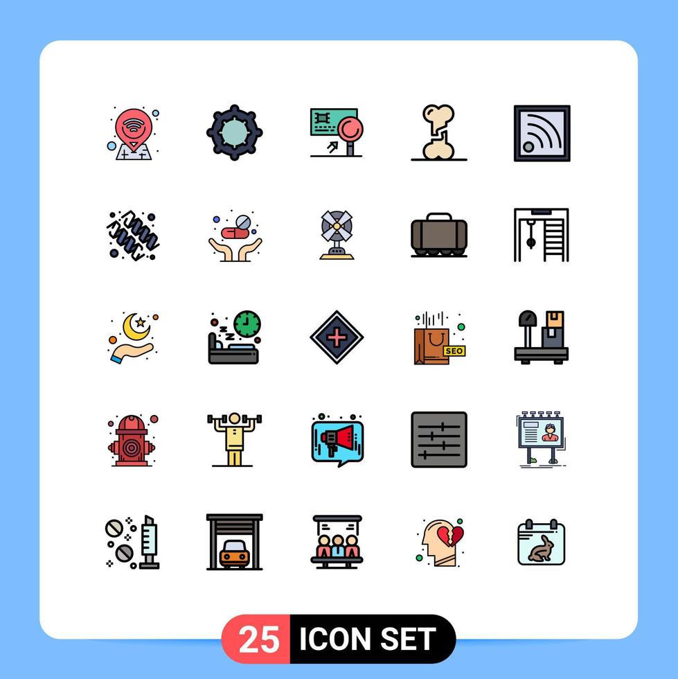 Modern Set of 25 Filled line Flat Colors Pictograph of diet signal detection connection doctor Editable Vector Design Elements