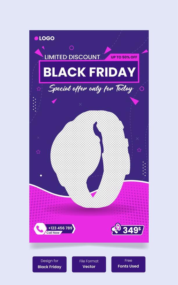 plantilla de historia de festival promocional de banner de oferta de venta de viernes negro vector