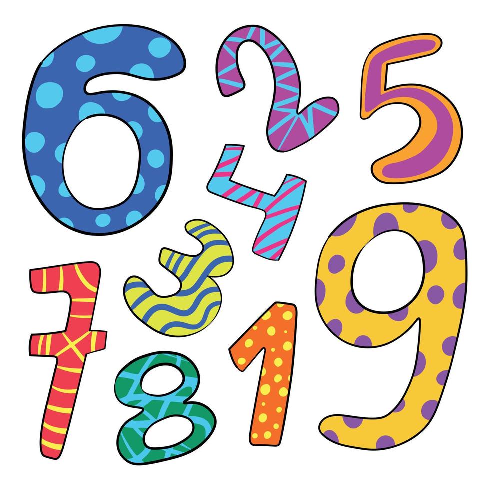 Collection of Vector Doodle Colorful Numbers. Decorative Planer Stickers - Numbers. Set of Funky Vector Sketch of Numbers