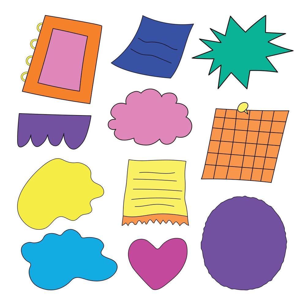 Collection of Vector Hand Drawn Doodle Frame, Blocks, Blank, Bubble Frame. Template of Planer Stickers. Funky and Hippie Set of Elements for Diary, Digital Design and Creating Web Stories