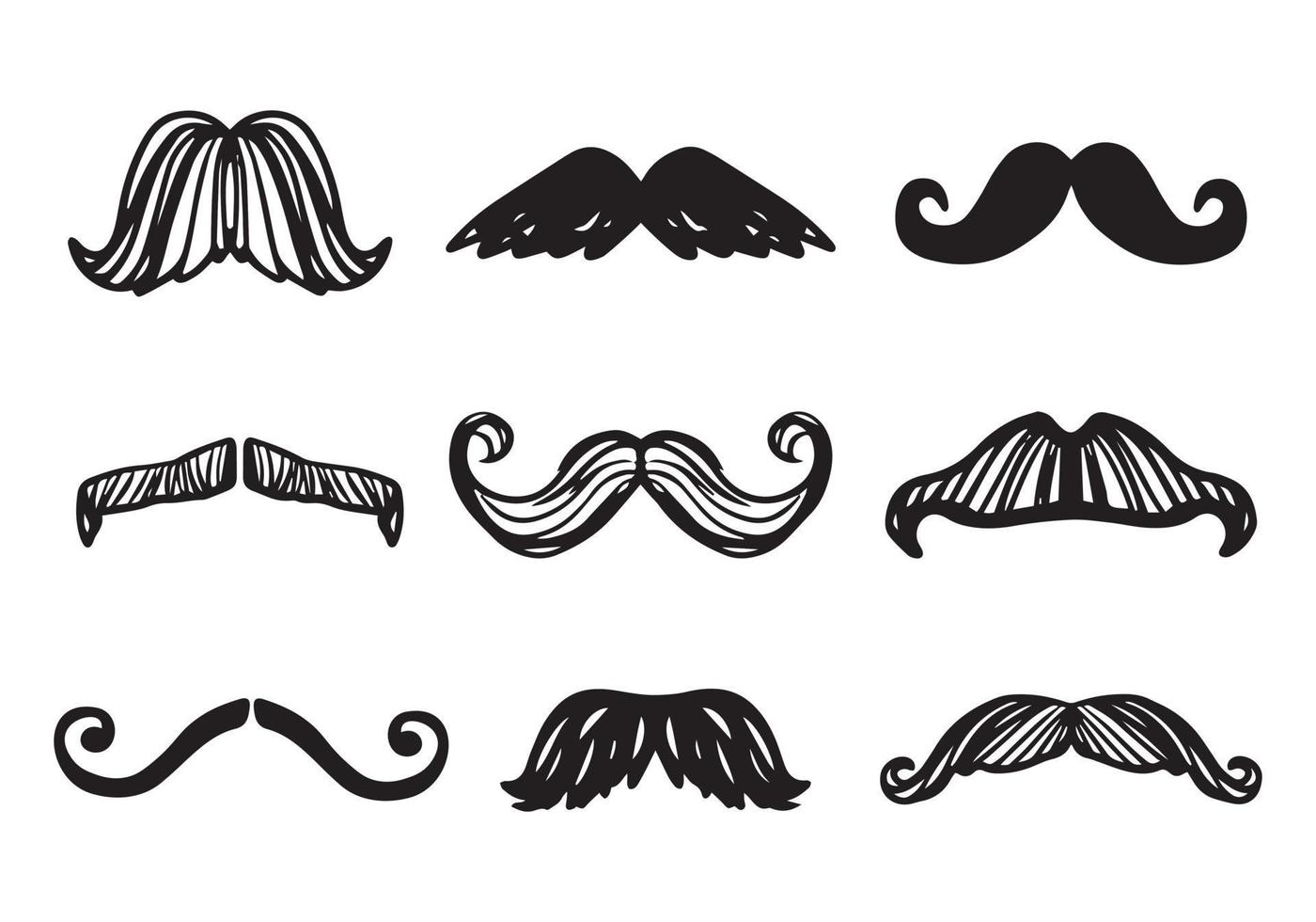 Set of Hand Drawn Doodle Sketch of Mustaches of Different Shapes and Types. Handsome Man Accessory vector
