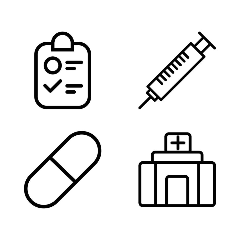 conjunto de siluetas de herramientas médicas para el cuidado de la salud vector