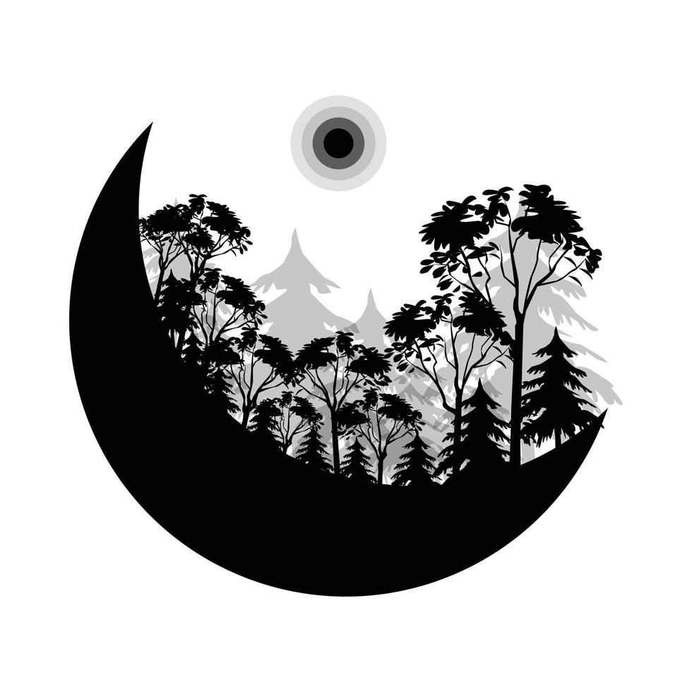 silueta luna bosque diseño plano vector
