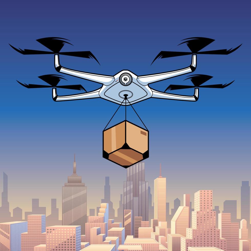 Drone Delivery In City vector