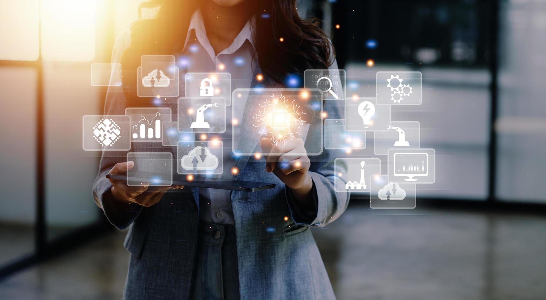 Digital transformation technology strategy, digitization and digitalization of business processes and data, optimize and automate operations, customer service management, internet and cloud computing photo