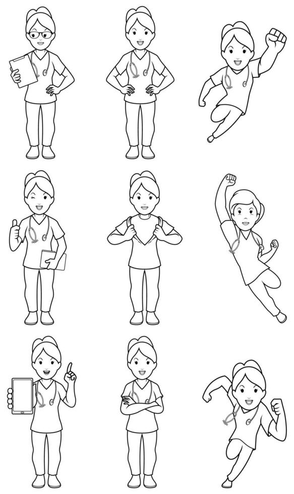 Nurse Female Line Art vector
