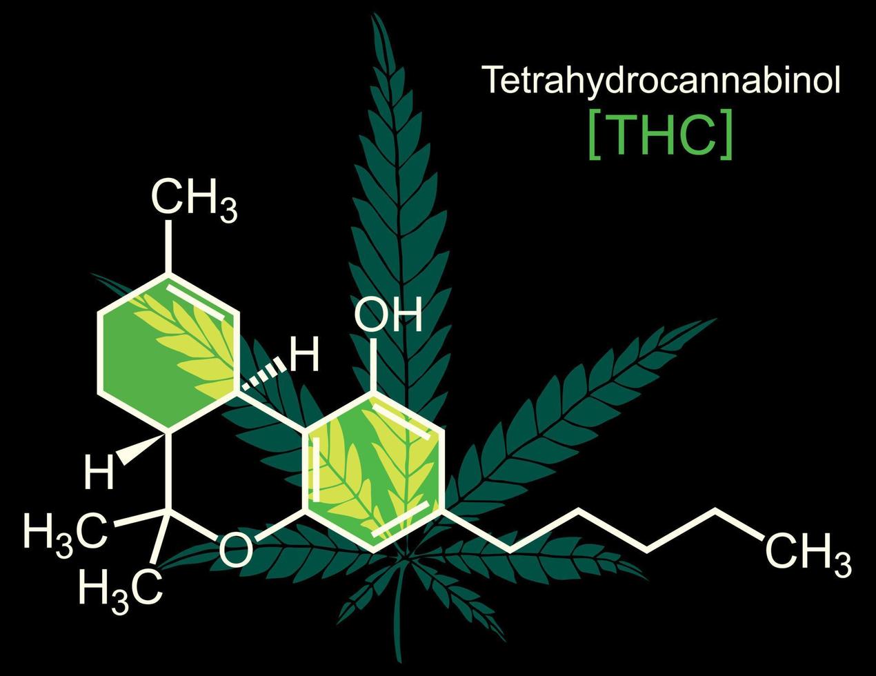 la molécula de thc en negro vector